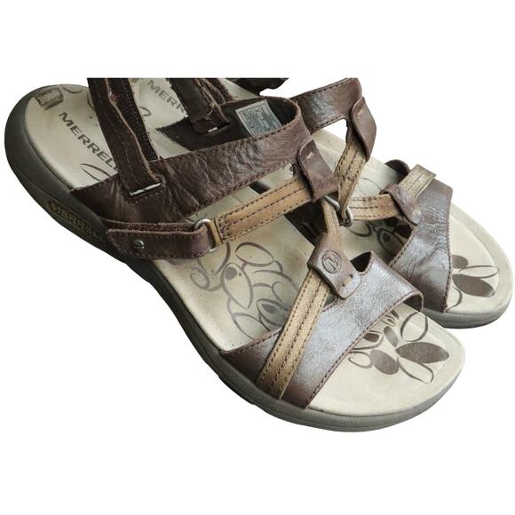 Merrell Bracken Brown Leather Sandals Women 9 Open Toe Outdoor Walking Hiking - Picture 2 of 8